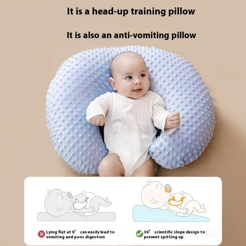 Multifunctional nursing pillow in grey colour with removable cover for breastfeeding and bottle feeding