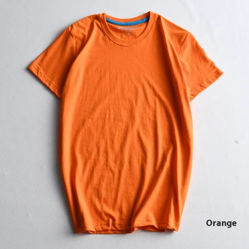 Men's solid colour combed cotton t-shirt with round neck and short sleeves