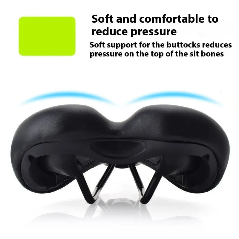 Bicycle seat cushion with hollow design and PU leather cover measuring 270mm by 180mm