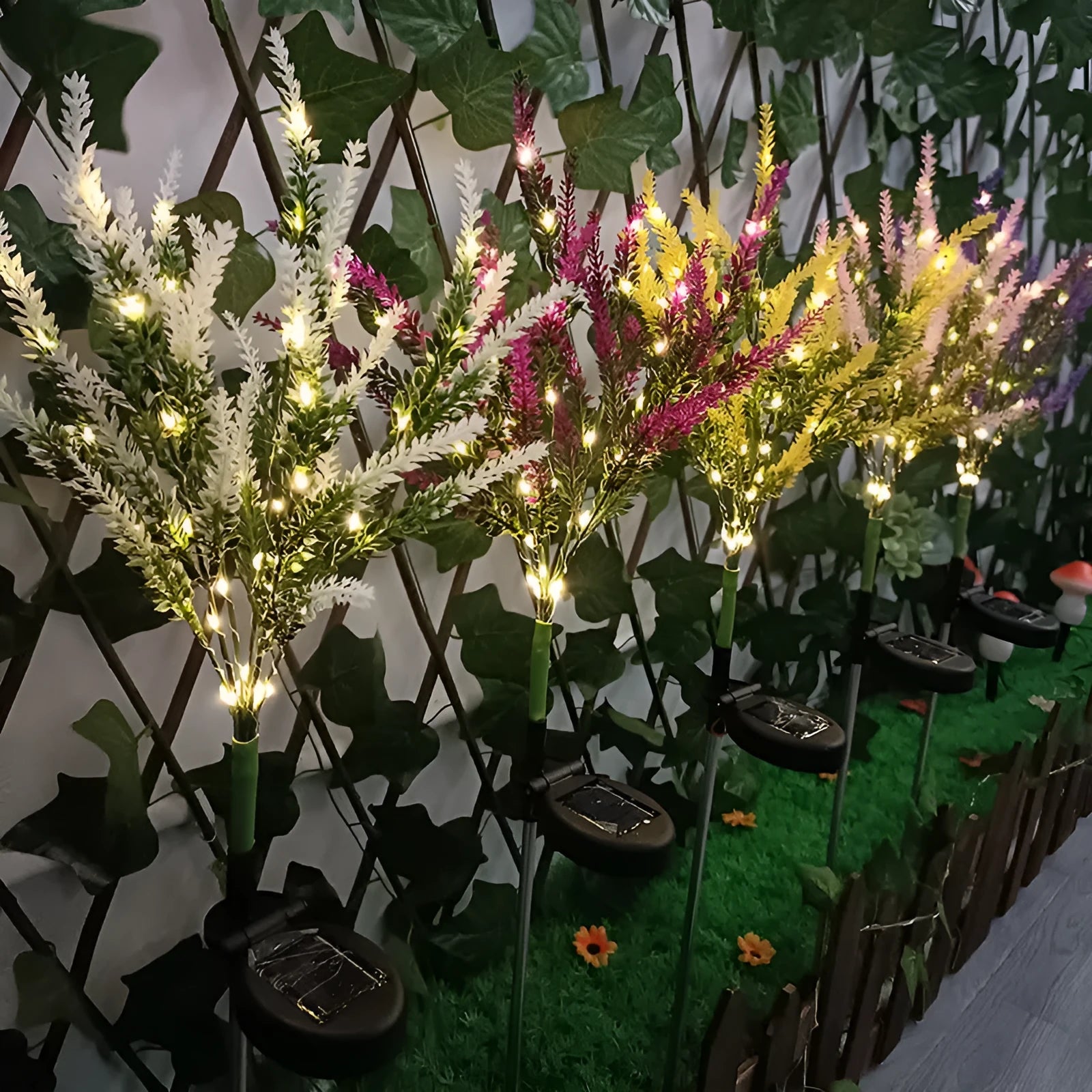 Solar powered lavender floor lamp with flower-shaped design for garden decoration