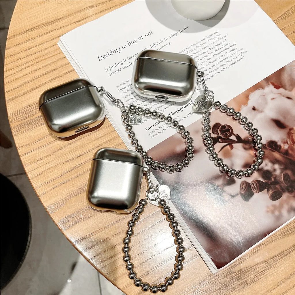 Matte plating TPU protective cover case for Apple AirPods shown in electroplated finish