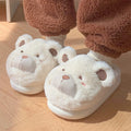 Cartoon cute plush slippers for women in khaki colour with a suede upper and round toe.