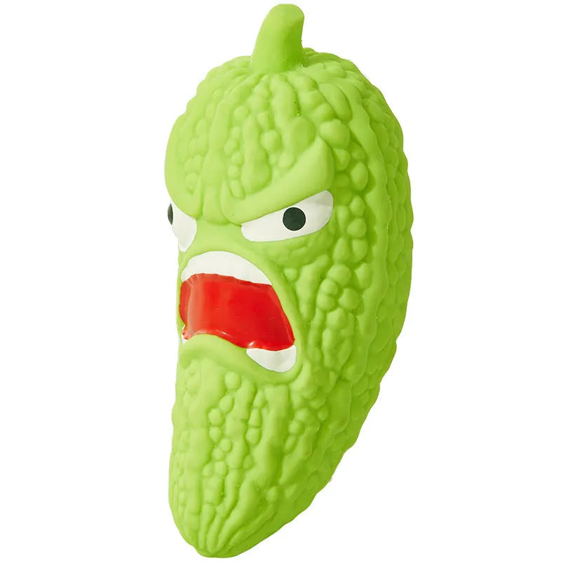 Bitter melon and chili pepper shaped dog toys with textured surfaces for chewing and teeth grinding