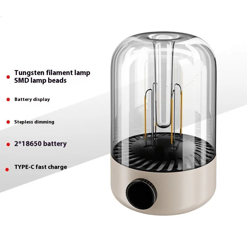 Charging LED camping tent ambience lamp with tungsten and SMD modes, 140x95mm, beige colour option