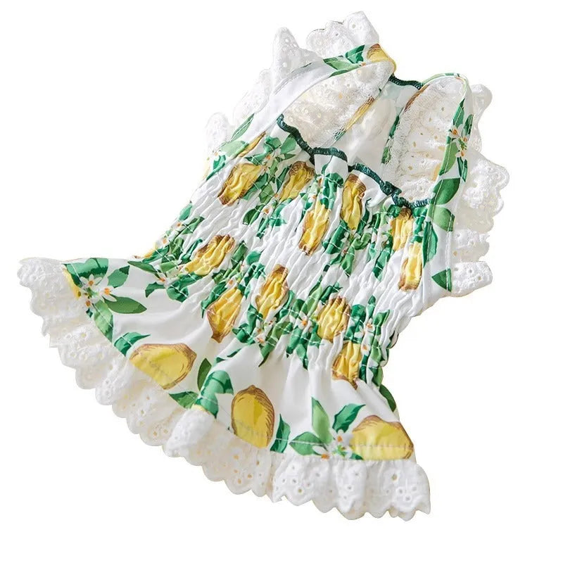 Rock yellow lemon polyester dog strap skirt showing Princess style design on mannequin