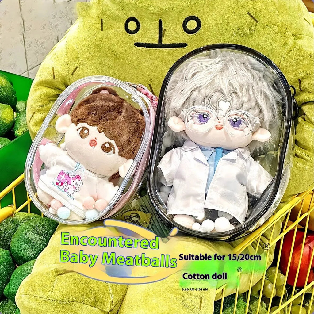 Transparent PVC cube storage bag for cotton dolls with backpack handle in multiple colour options