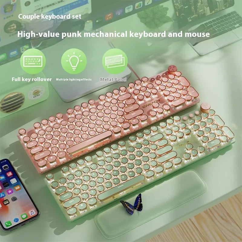 Matcha green mechanical gaming keyboard with multifunction knob on a desk