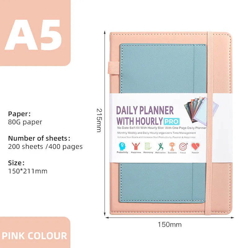 PU cover no-date notebook with thread binding showing 200 sheets of wood-free paper