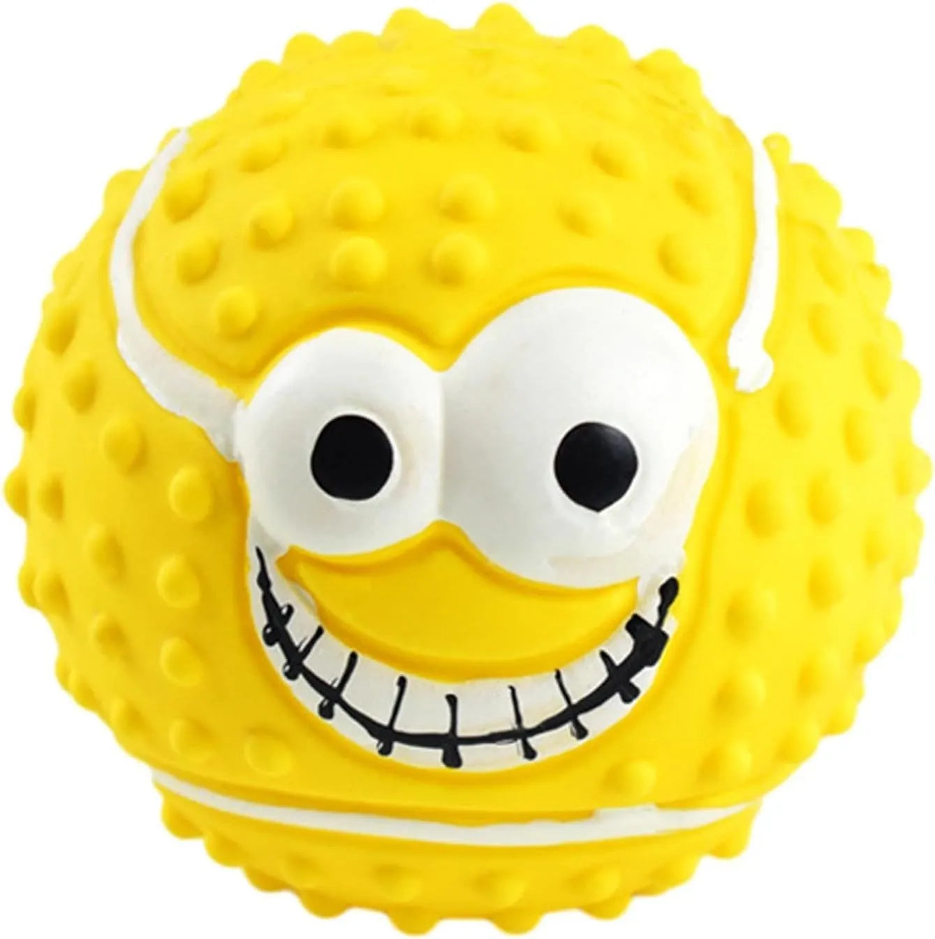 Smile face dog latex ball in green, orange, and yellow – squeaky bouncy toy for small dogs and cats