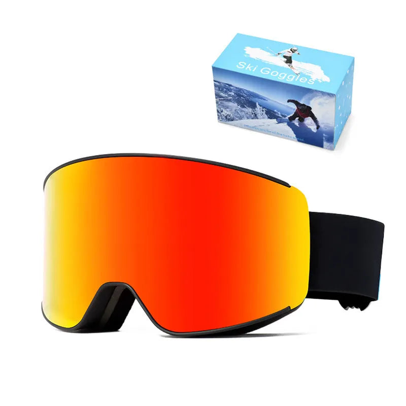 Spherical ski goggles with double-layer anti-fog lens, TPU frame, available in multiple colours for adults