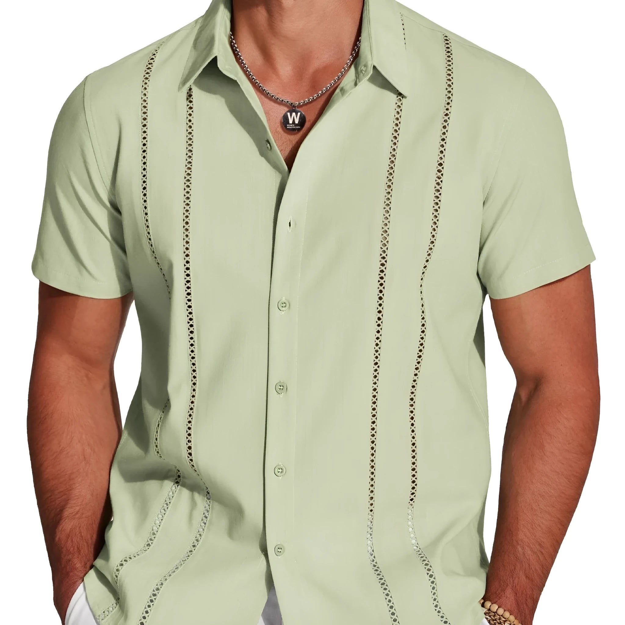 Men's slim-fit elastic Hawaiian shirt with digital print pattern in casual cardigan style