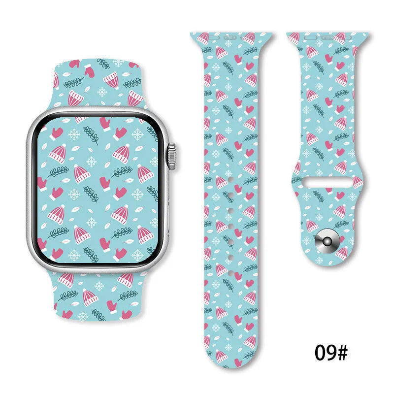 Christmas silicone watch strap in solid colour style 01, fitting 38-49mm watch cases with push-pin fitting
