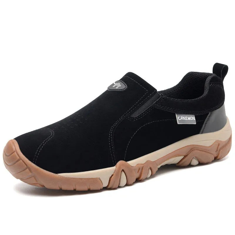 Men's plus size suede casual shoes with soft rubber sole, shown in grey.