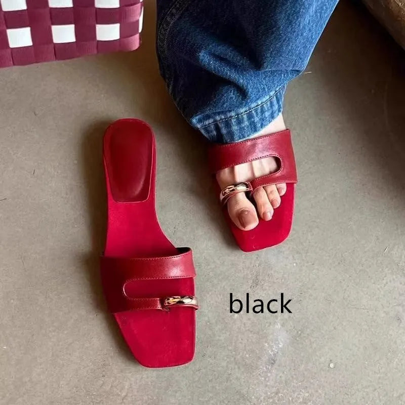 Leather outdoor slippers with a square toe design and rubber sole, shown in available colours.