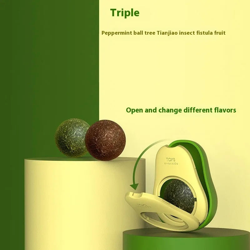 Plastic catnip ball toy with textured teeth cleaning surface in various colours