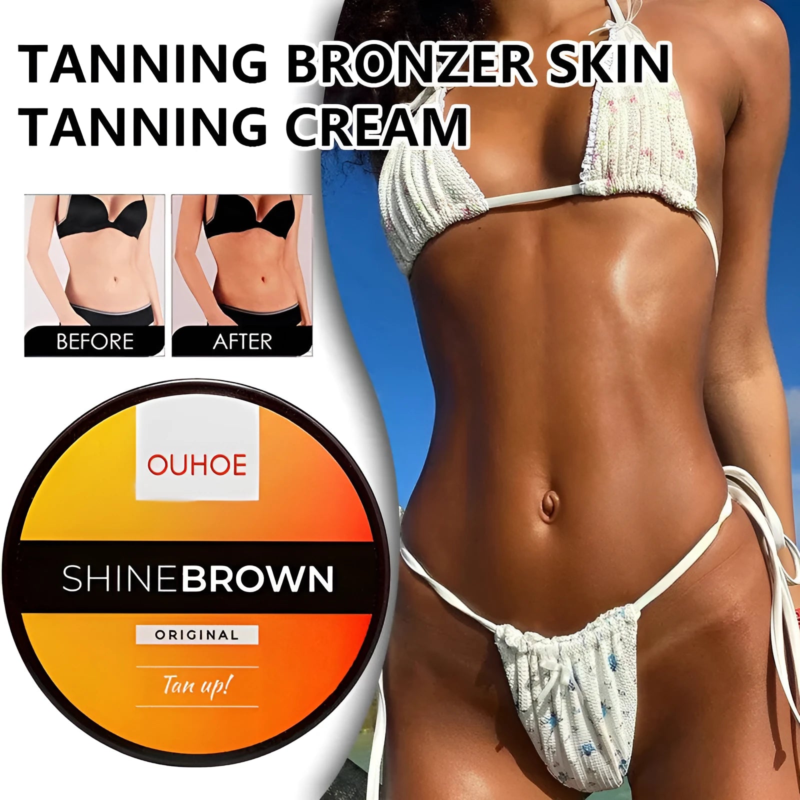 Intensive tanning cream with aloe vera gel in 50g and 100g containers for natural bronze tanning
