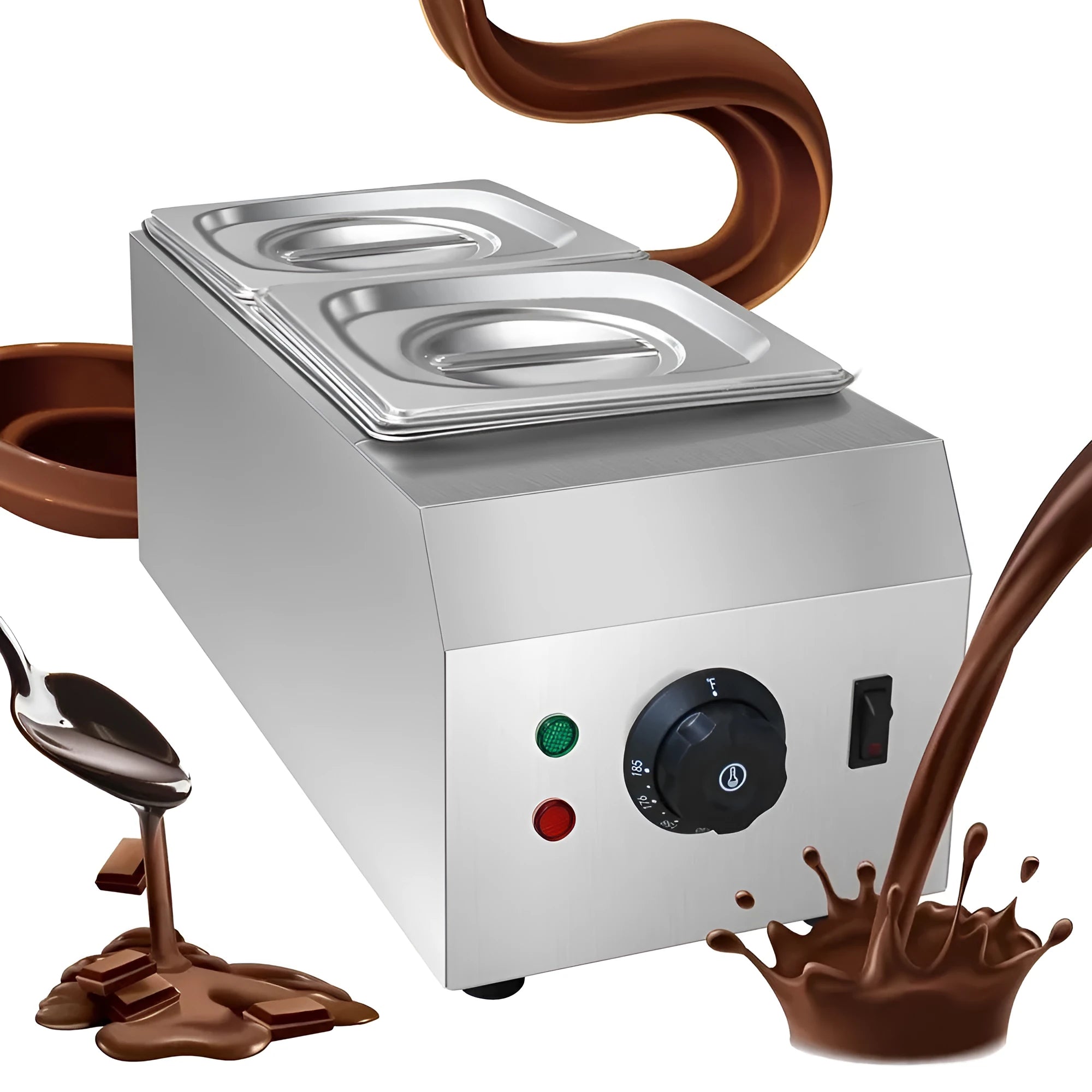 Commercial electric chocolate melting machine with stainless steel double pots and temperature control