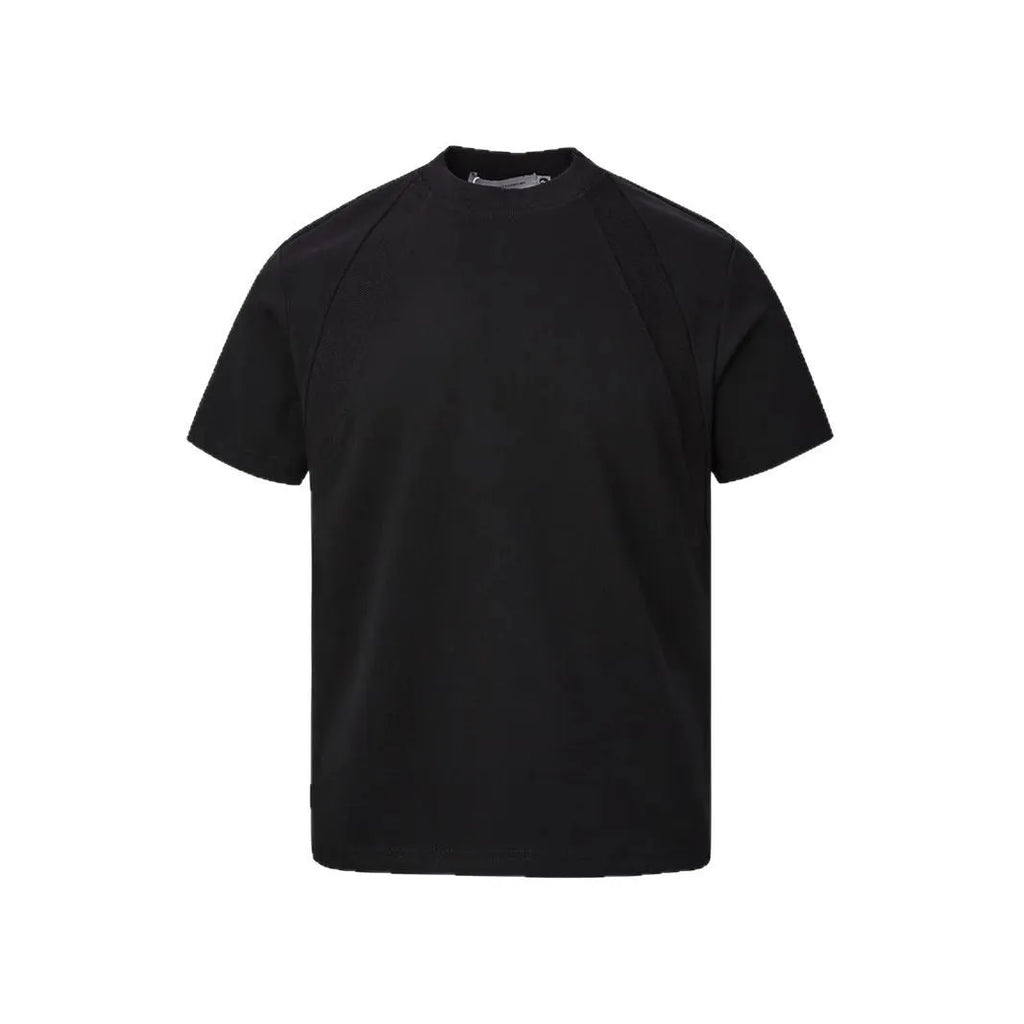 Men's air layer stitching short sleeve top in black loose fit casual wear