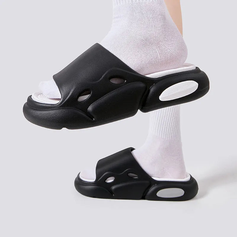Two-colour thick-soled EVA slippers with leather lining for men and women