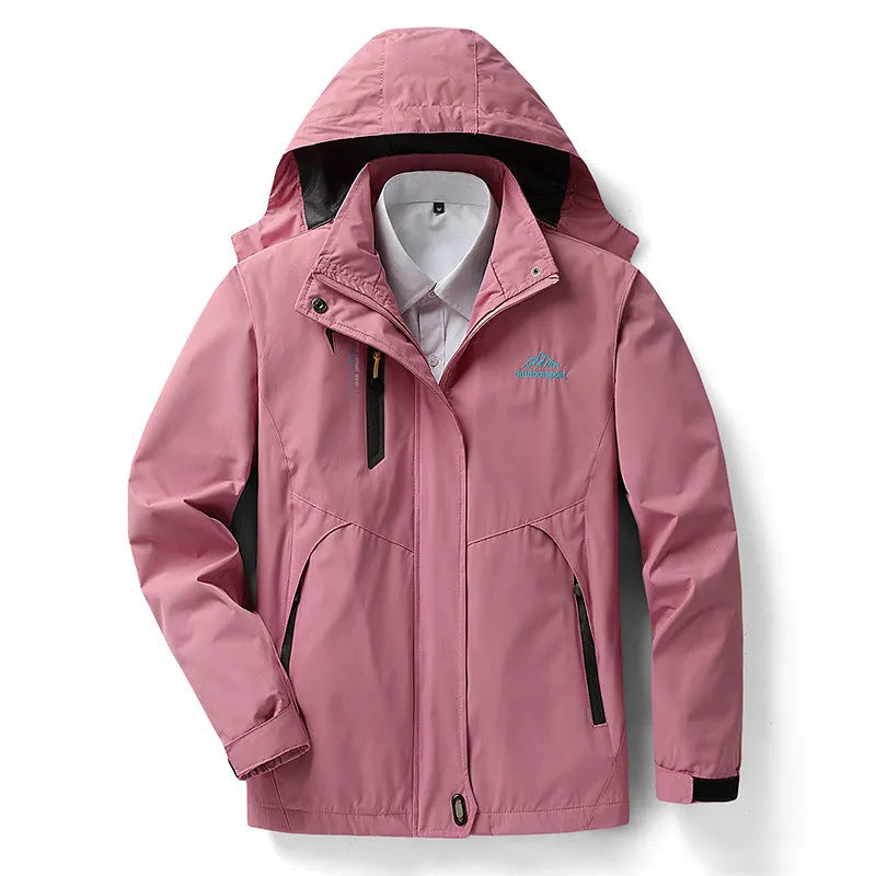 Unisex outdoor thin waterproof hooded polyester jacket in male army green colour