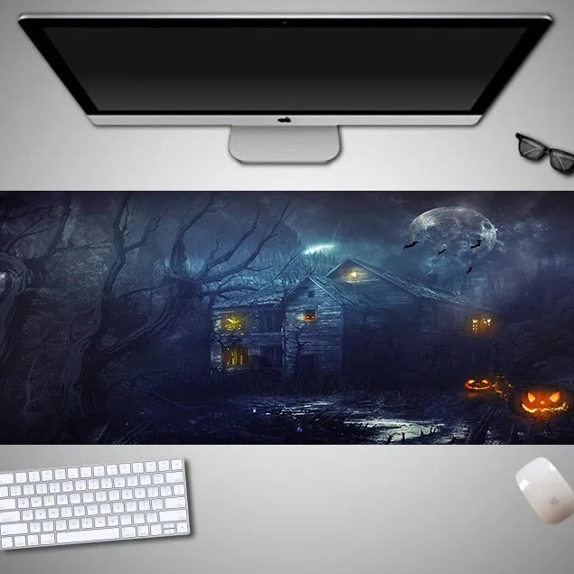 Oversized Halloween computer mouse pad with seasonal graphics and non-slip rubber base