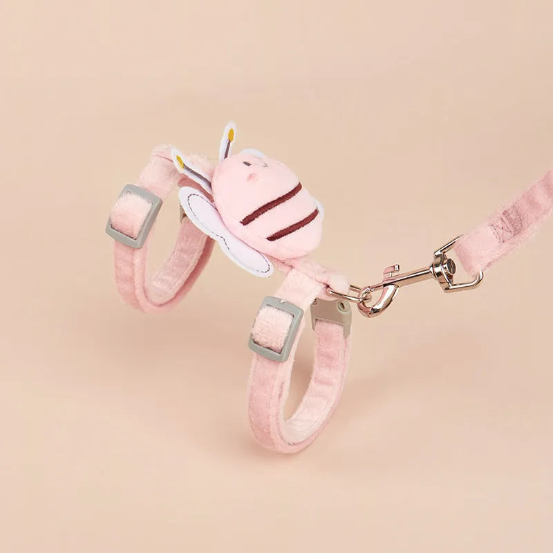 Bee shape adjustable cat rope in pink, yellow and blue colours with strap and hand rope attachments