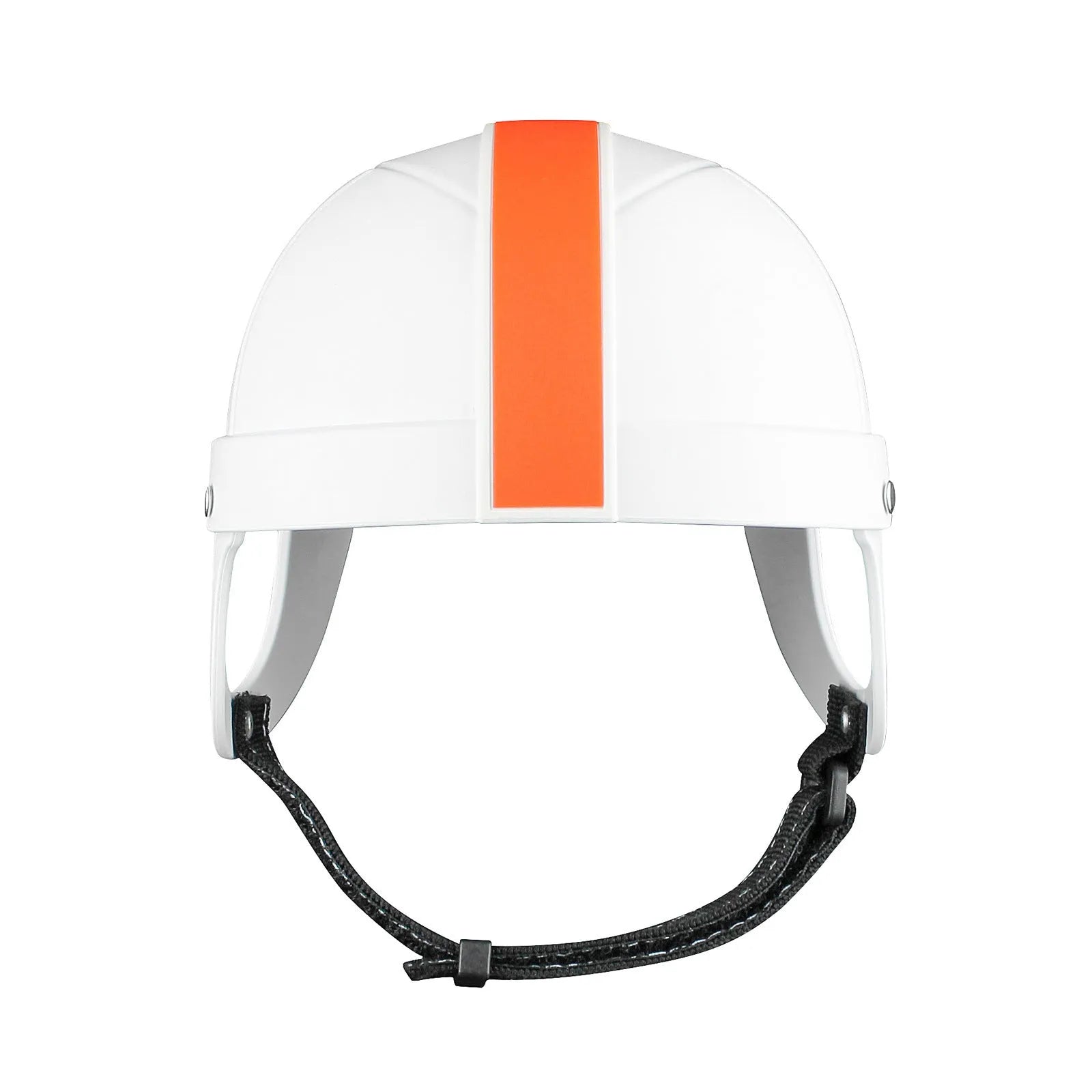 Pet motorcycle safety helmet in white orange and black & yellow colours, showing ABS shell and cotton lining.