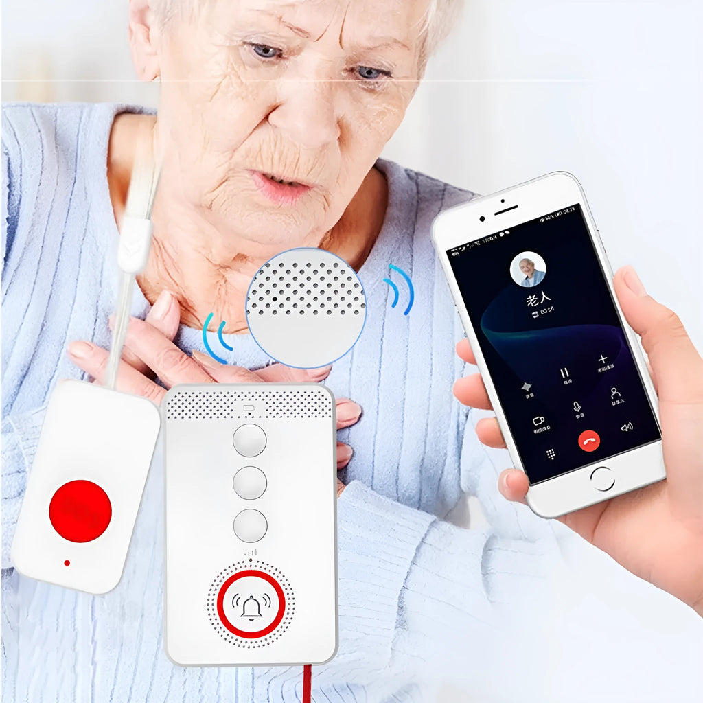 White elderly emergency alert device with voice alarm buzzer and three SOS call buttons