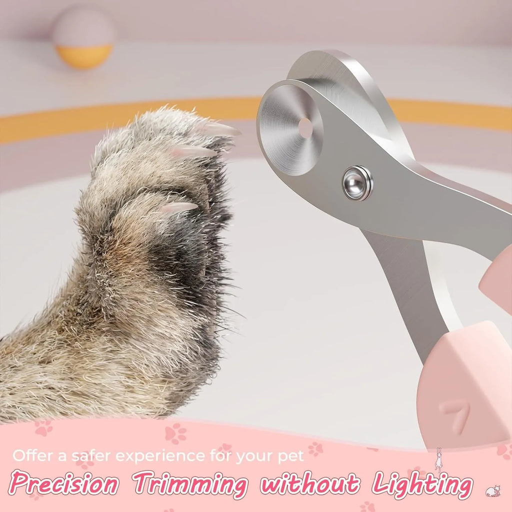 Blue cat nail clipper with a round positioning hole and non-slip handle for safe pet grooming.