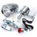 Silver bicycle generator light kit for front fork or rear frame installation with friction dynamo power generation
