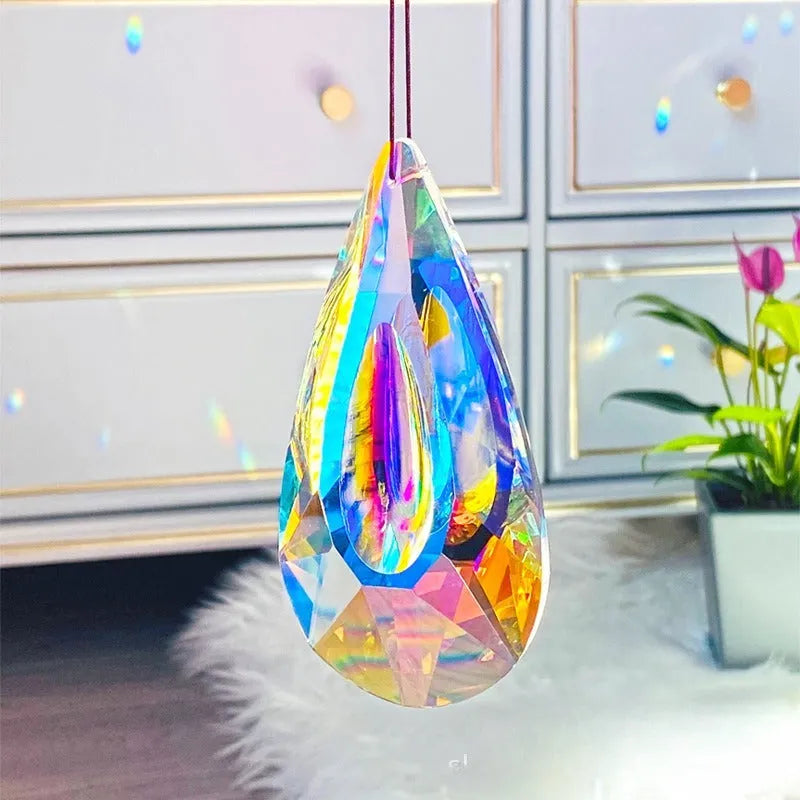 Rainbow electroplated crystal Christmas tree garden pendant decoration for outdoor light-catching display