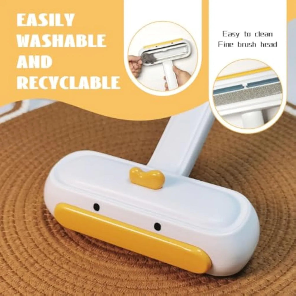 Yellow duck design portable pet hair removal brush with plastic body and polyester bristles