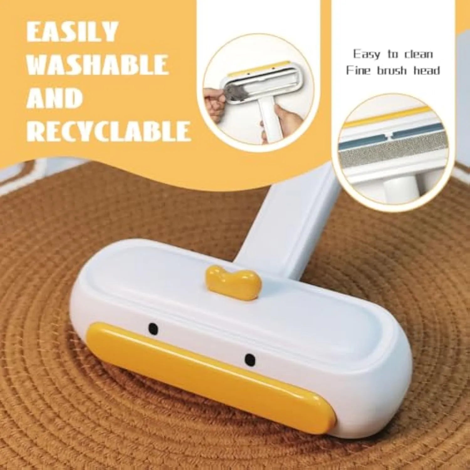 Yellow duck design portable pet hair removal brush with plastic body and polyester bristles