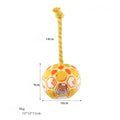 Blue and yellow elastic football dog toy with cartoon design for tug of war and teeth grinding