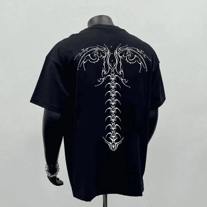 Men's black loose fit cotton printed short sleeve t-shirt showing front design