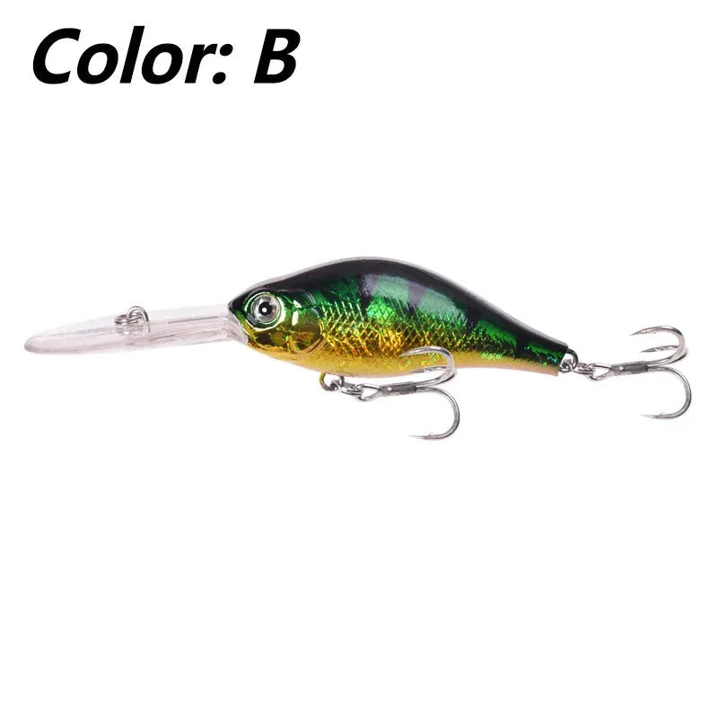 Fat Man Deep Diving Mino Lure crankbait in colour showing long diving lip and treble hooks.