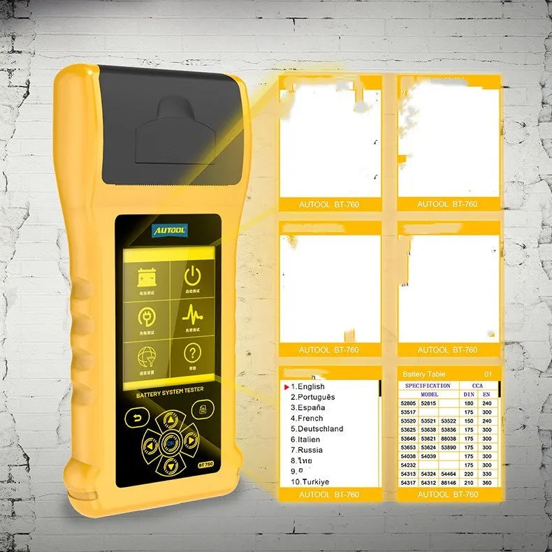 Autool BT760 vehicle battery tester with colour screen display and thermal printer for 12V 24V diagnostic testing