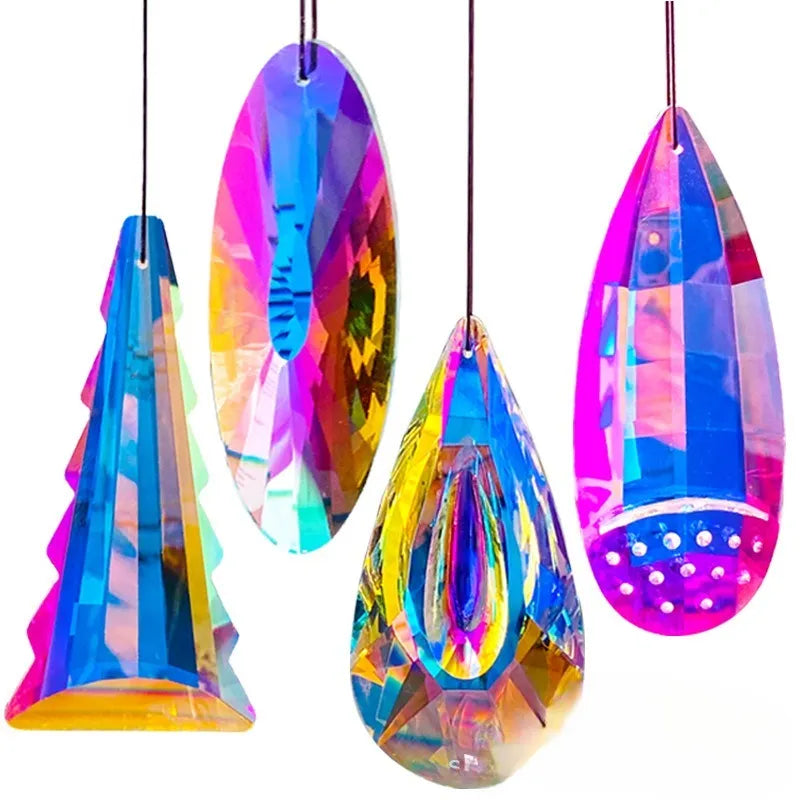 Rainbow electroplated crystal Christmas tree garden pendant decoration for outdoor light-catching display