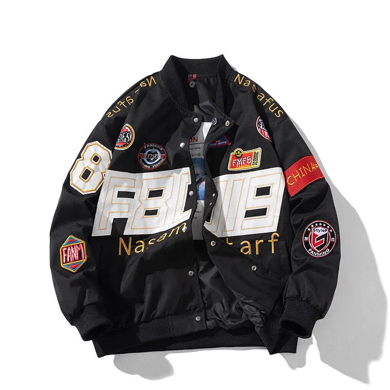 Black red blue motorcycle baseball uniform with hood and cotton padding for autumn winter riding