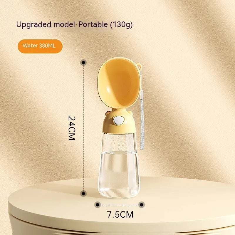 Portable dog water bottle and food container with integrated drinking bowl for pet travel