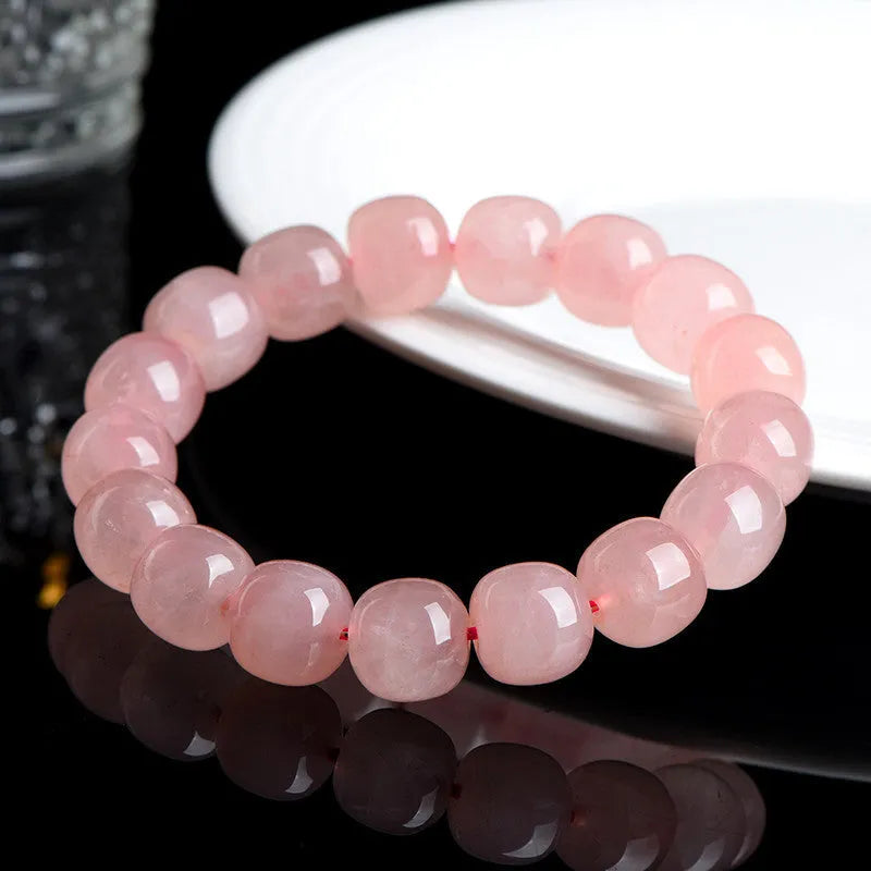 Natural crystal barrel bead bracelet with geometric 8-10mm pink beads