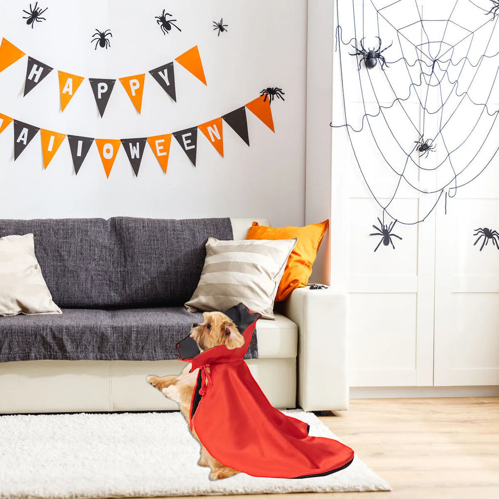 Red Halloween cape costume for a small dog or cat on a mannequin