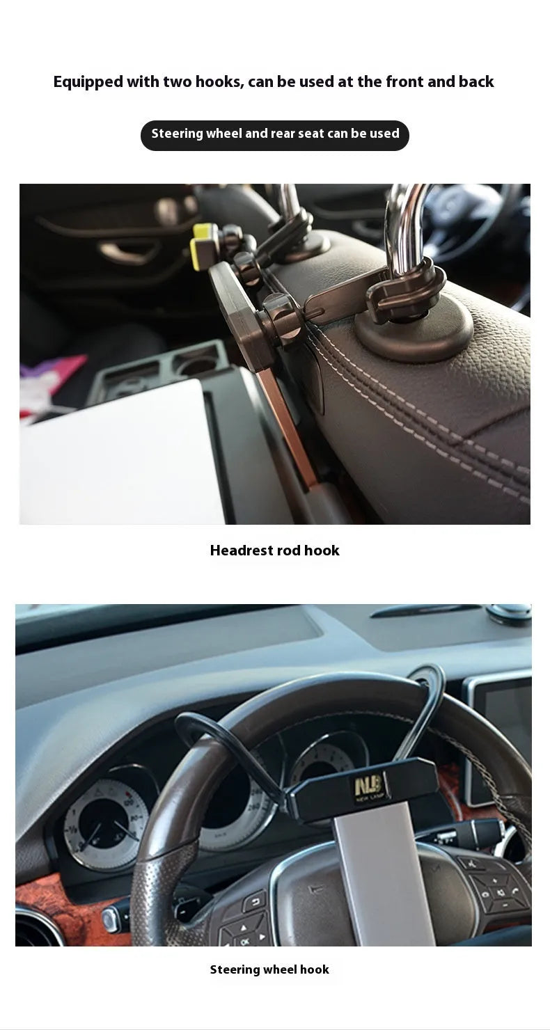 Folding car rear seat dining table laptop stand in black ABS with phone holder slot