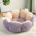 Green soft-lined cat litter kennel with four openings, shown next to a smaller purple version.