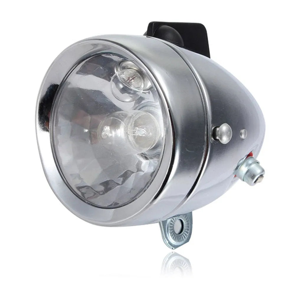 Silver bicycle generator light kit for front fork or rear frame installation with friction dynamo power generation