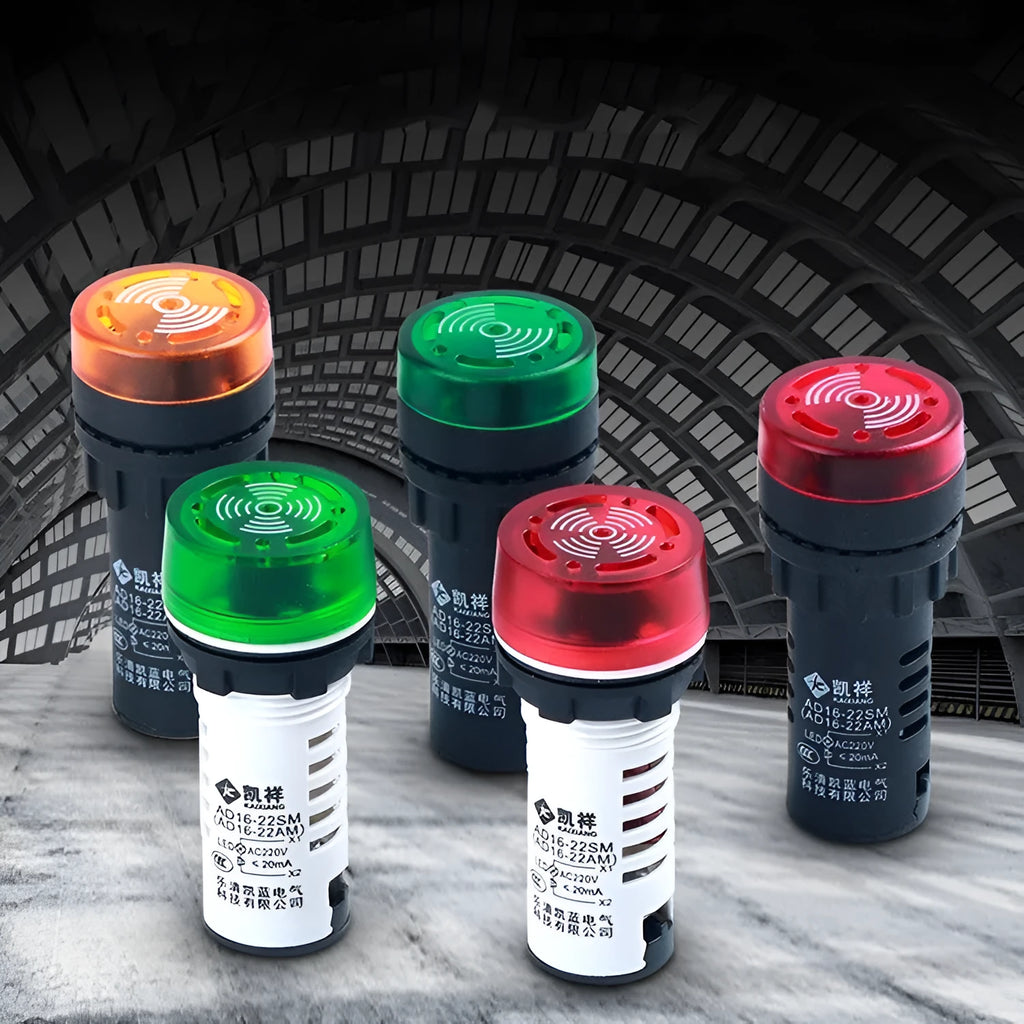 Red, green, and yellow LED flashing sound and light buzzer for 22mm panel mounting