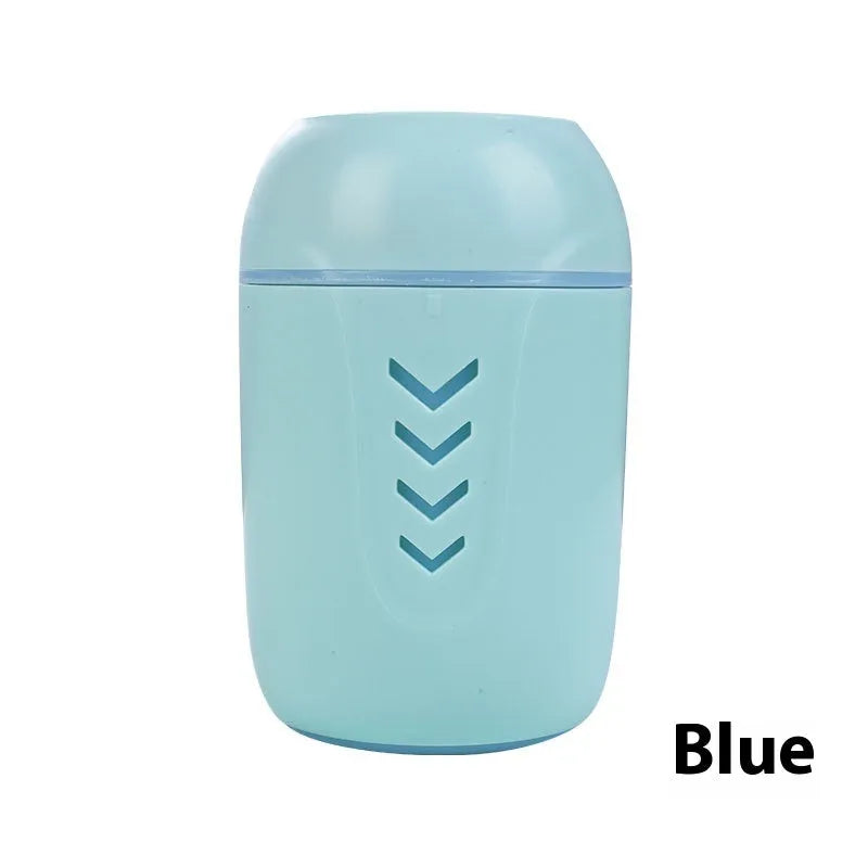 Round portable air purifier in blue colour with USB cable for car home office use