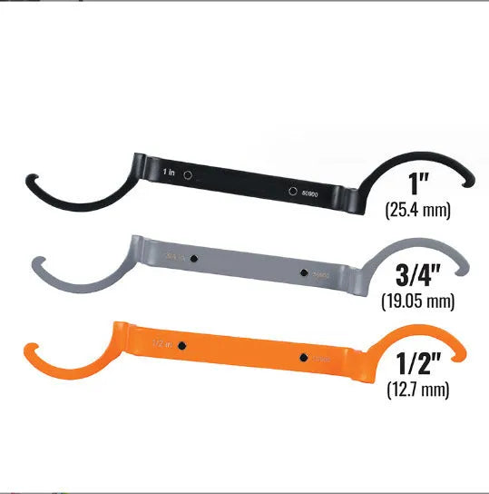 Crescent magnetic suction wrench set with orange, grey, and black adjustable spanners