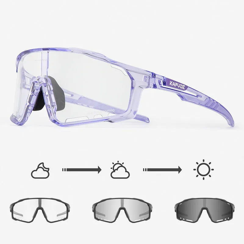 Photochromic sports sunglasses with semi-rimless TR90 frame for cycling.