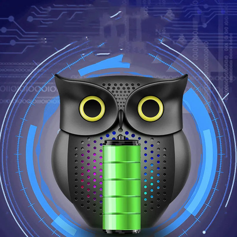 Black cartoon owl wireless Bluetooth speaker showing front design and compact size